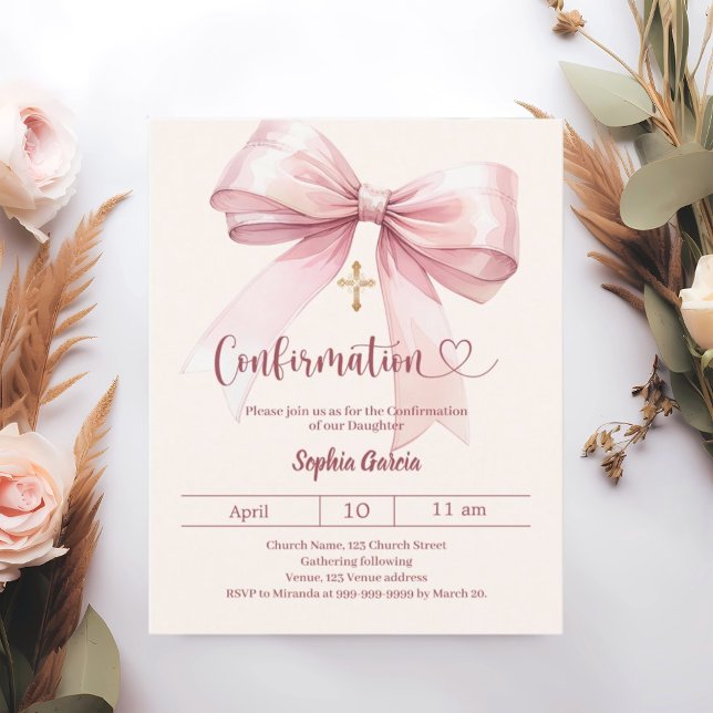 Invitation de confirmation de crème de fille rose  (Créateur téléchargé)