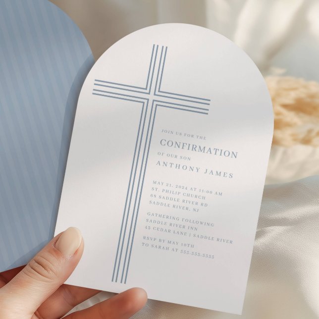 Invitation de confirmation de croix bleue minimale (Créateur téléchargé)