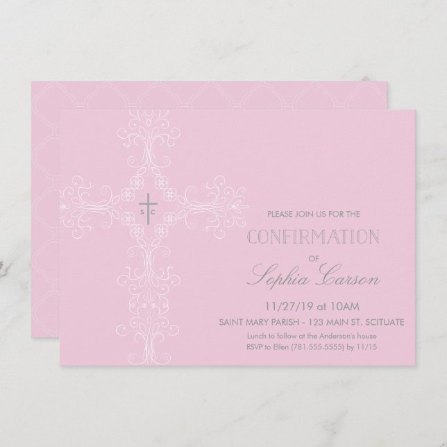 Invitation de confirmation de fille avec croix élé (Devant / Derrière)