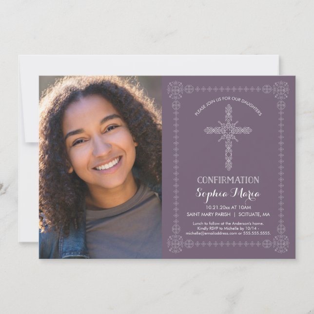 Invitation de confirmation de fille avec photo - C (Devant)