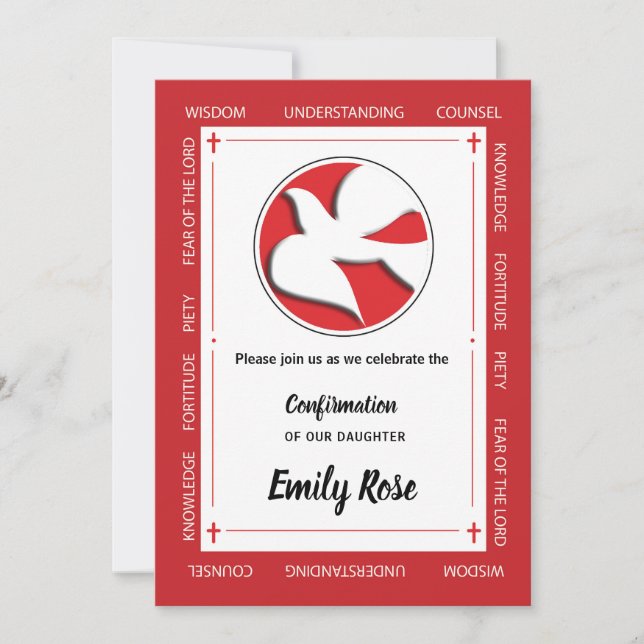 Invitation de confirmation de fille rouge avec col (Devant)