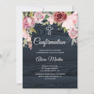 Invitation de confirmation de fleurs de bois bleu