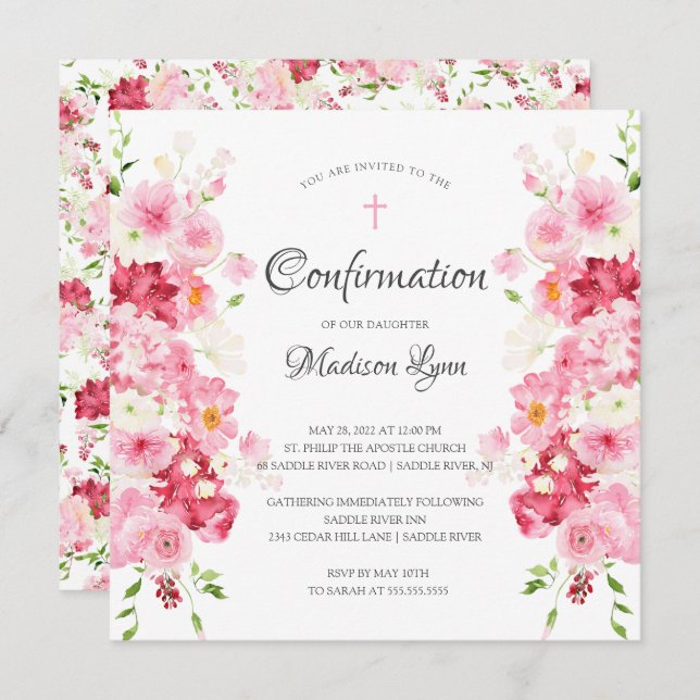 Invitation de confirmation de fleurs printanières (Devant / Derrière)