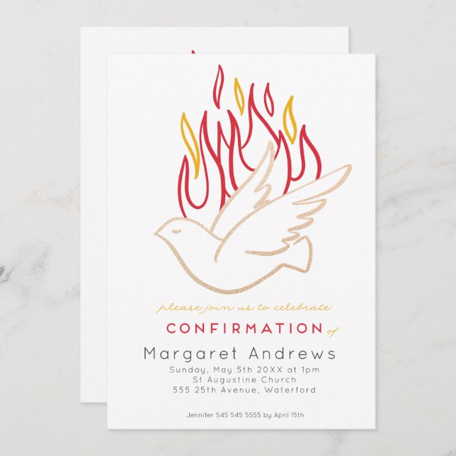 Invitation de confirmation de Golden Dove (Devant / Derrière)