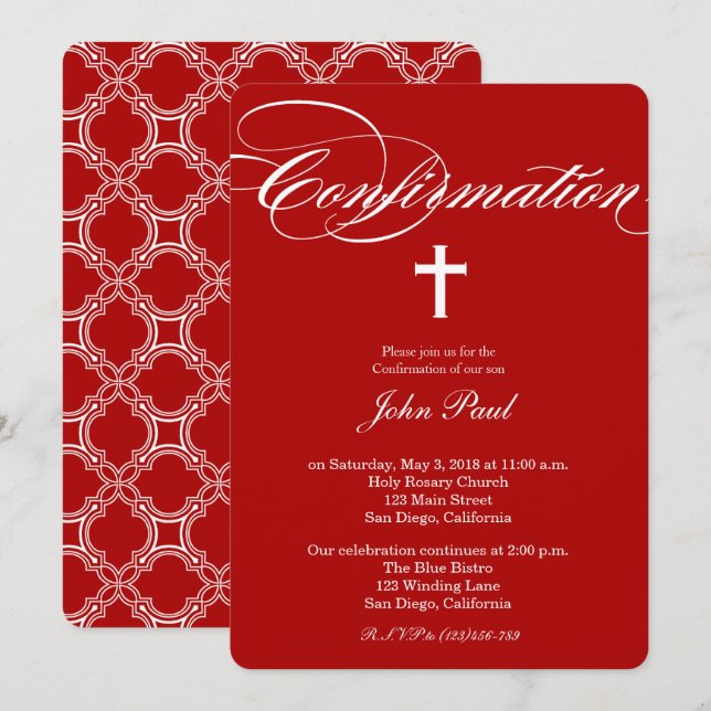 Invitation de confirmation de la croix et du quatr (Devant / Derrière)
