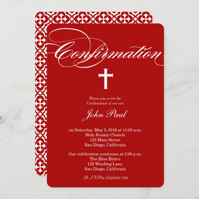 Invitation de confirmation de la croix et du quatr (Devant / Derrière)