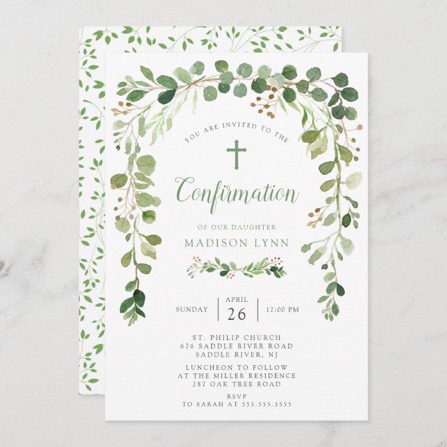Invitation de confirmation de la feuille verte sou (Devant / Derrière)
