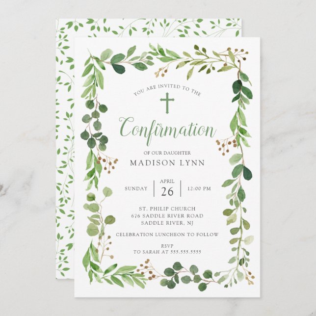 Invitation de confirmation de la feuille verte sou (Devant / Derrière)