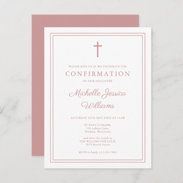 Invitation de confirmation de la frontière rose Ro (Devant / Derrière)