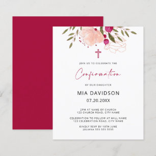 Invitation de confirmation de l'aquarelle rose du