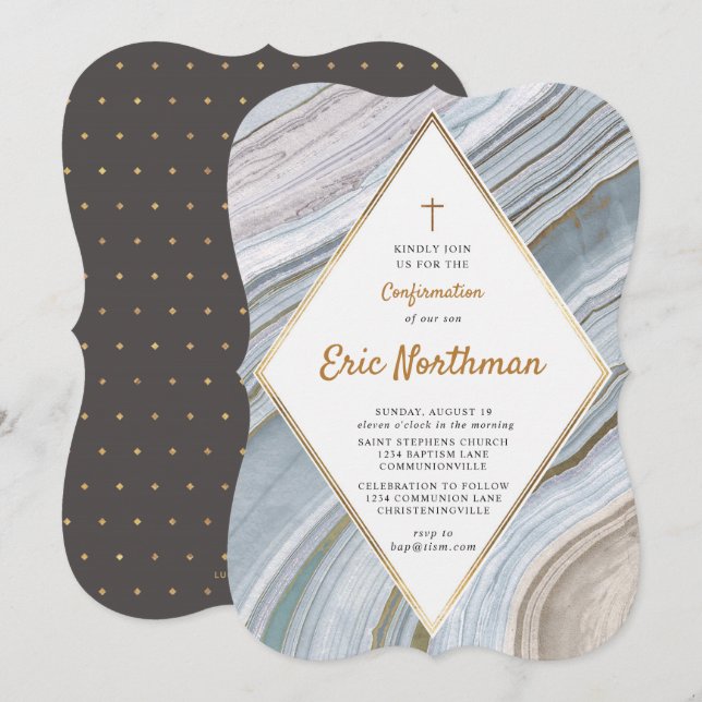 Invitation de confirmation de l'or Marble Agate (Devant / Derrière)