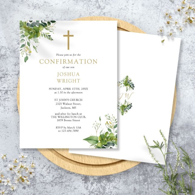 Invitation de confirmation de monogramme de verdur (Greenery Monogram Confirmation Invitation Postcard)
