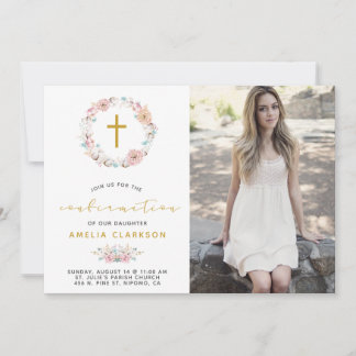 Invitation de confirmation délicate florale et cot