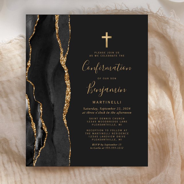 Invitation de confirmation d'or d'agate noire à pe (Créateur téléchargé)