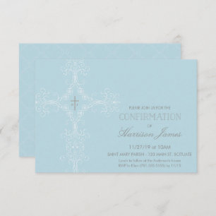 Invitation de confirmation du garçon avec croix, i