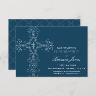 Invitation de confirmation du garçon avec croix, i
