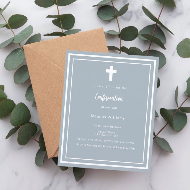 Invitation de confirmation du garçon bleu foncé (Créateur téléchargé)