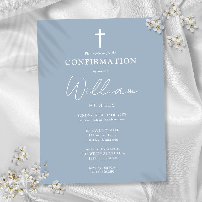 Invitation de confirmation Dusty Blue Minimalist (Dusty Blue Minimalist Confirmation Invitation Postcard)