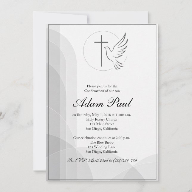 Invitation de confirmation élégante moderne de col (Devant)