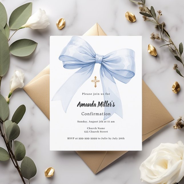 Invitation de confirmation fille au nœud bleu clai (Créateur téléchargé)
