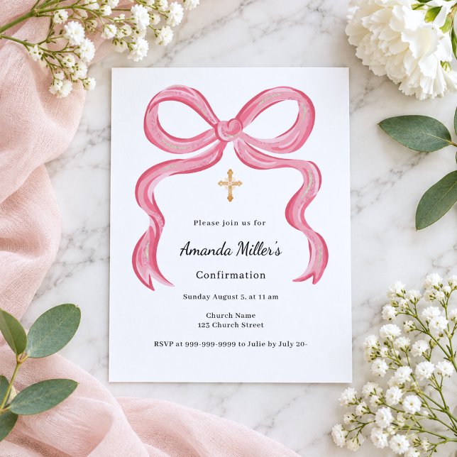 Invitation de confirmation Fille au Nœud Rose (Créateur téléchargé)