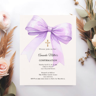 Invitation de confirmation fille crème à ruban lav