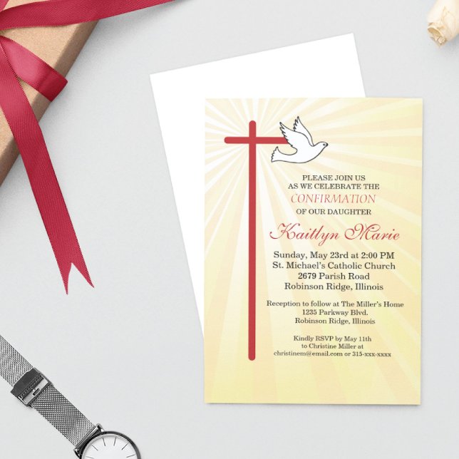 Invitation de confirmation fille croix colombe ray (Créateur téléchargé)