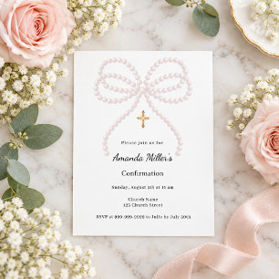 Invitation de confirmation fille perles arc rose