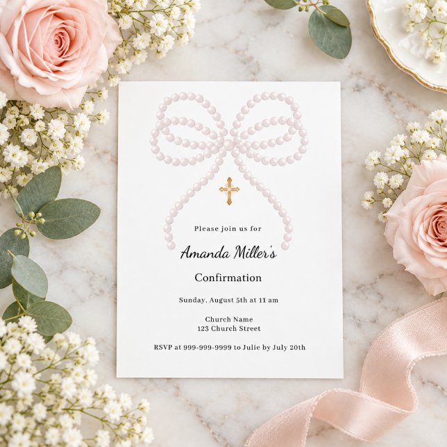Invitation de confirmation fille perles arc rose (Créateur téléchargé)