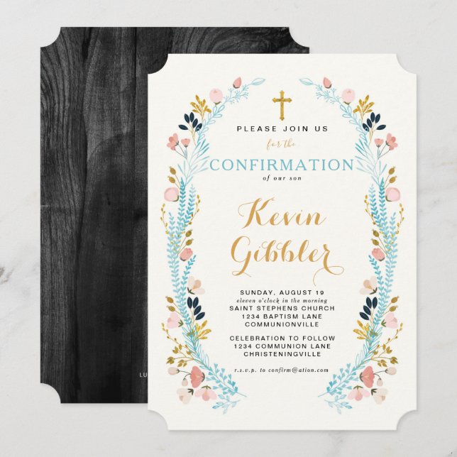 Invitation de confirmation Floral Laurel (Devant / Derrière)