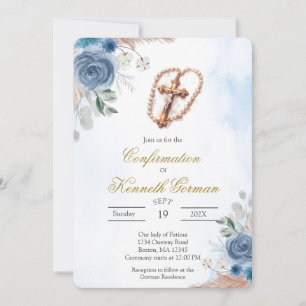 Invitation de confirmation florale bleue Crucifix
