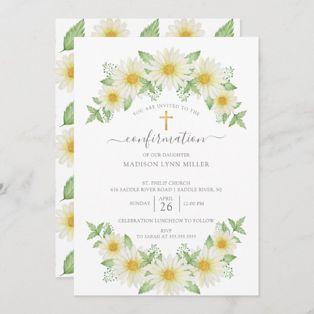 Invitation de confirmation florale de marguerite f (Devant / Derrière)