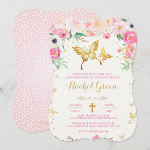 Invitation de confirmation florale papillon