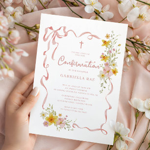 Invitation de confirmation florale rose