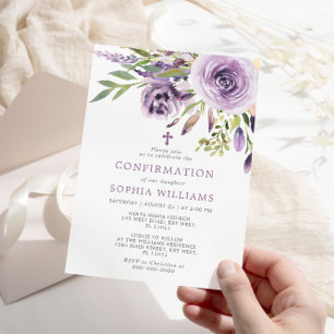 Invitation de confirmation Florale Rose violet