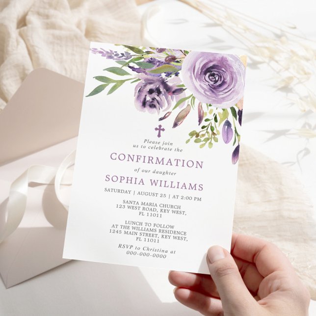 Invitation de confirmation Florale Rose violet (Créateur téléchargé)