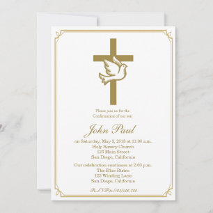 Invitation de confirmation Gold Cross et Dove