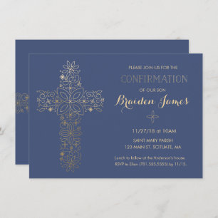 Invitation de confirmation - Invitation Gold Cross