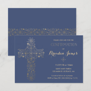 Invitation de confirmation - Invitation Gold Cross