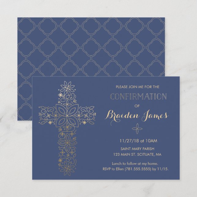 Invitation de confirmation - Invitation Gold Cross (Devant / Derrière)