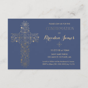 Invitation de confirmation - Invitation Gold Cross