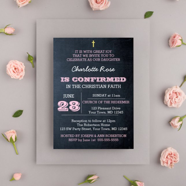 Invitation de confirmation Pink Chalkboard (Créateur téléchargé)