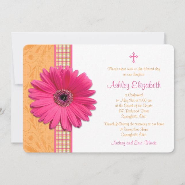 Invitation de confirmation Pink Gerber Orange Plai (Devant)