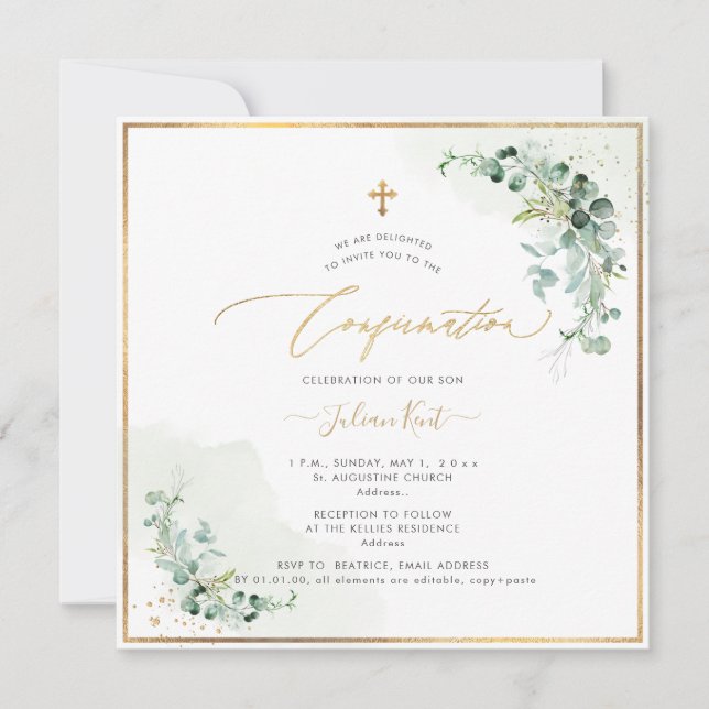 Invitation de confirmation PixDezines H2 Eucalyptu (Devant)