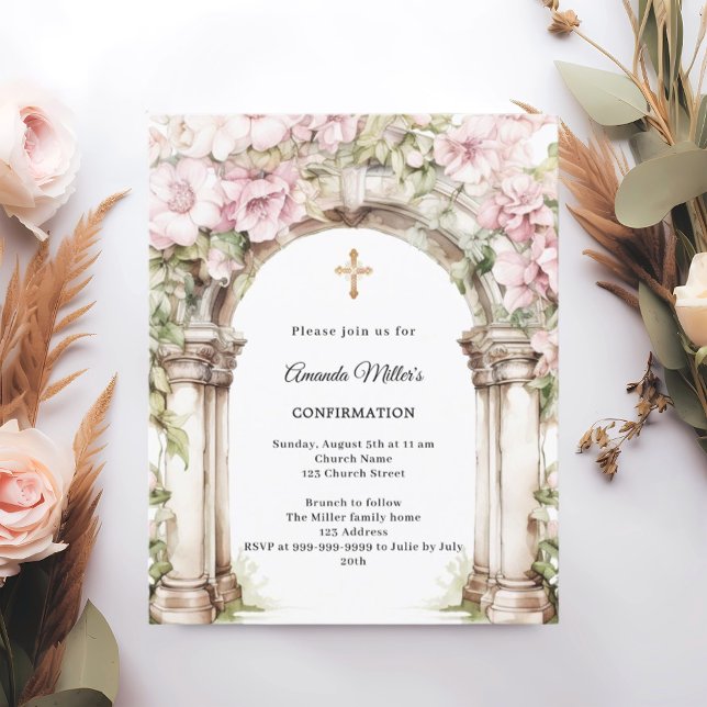 Invitation de confirmation pour fille avec fleurs  (Créateur téléchargé)
