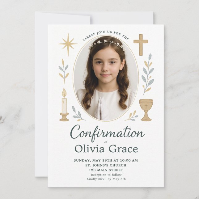 Invitation de Confirmation pour Fille Élégante (Devant)