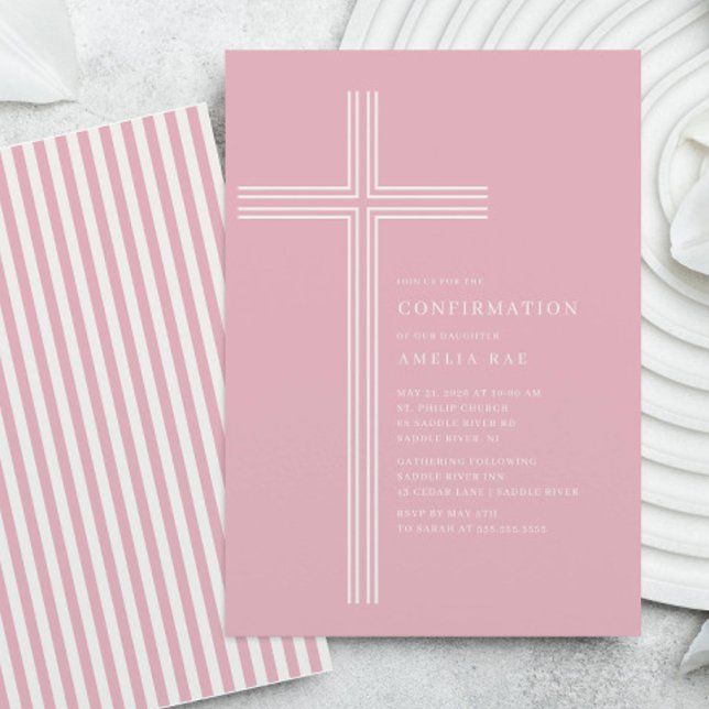 Invitation de confirmation rayée rose (Créateur téléchargé)