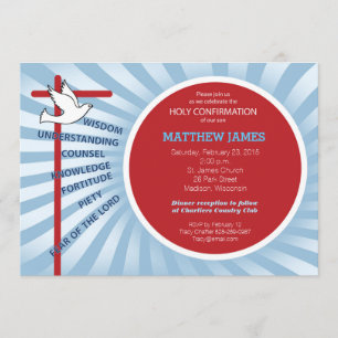 Invitation de confirmation rayons rouges bleus