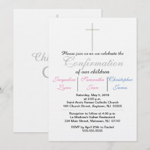 Invitation de Confirmation Rose Bleu Triplés
