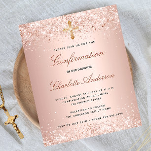 Invitation de confirmation rose gold pailletée